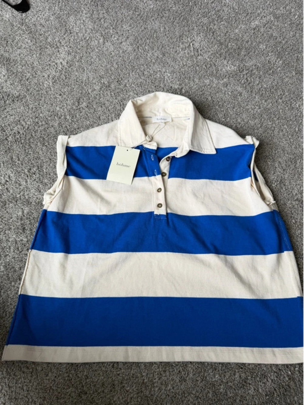 Böhme Blue & White Striped Sleeveless Polo Shirt Size XS NWT